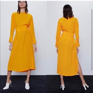 Zara belted midi dress, color- Tangerine.